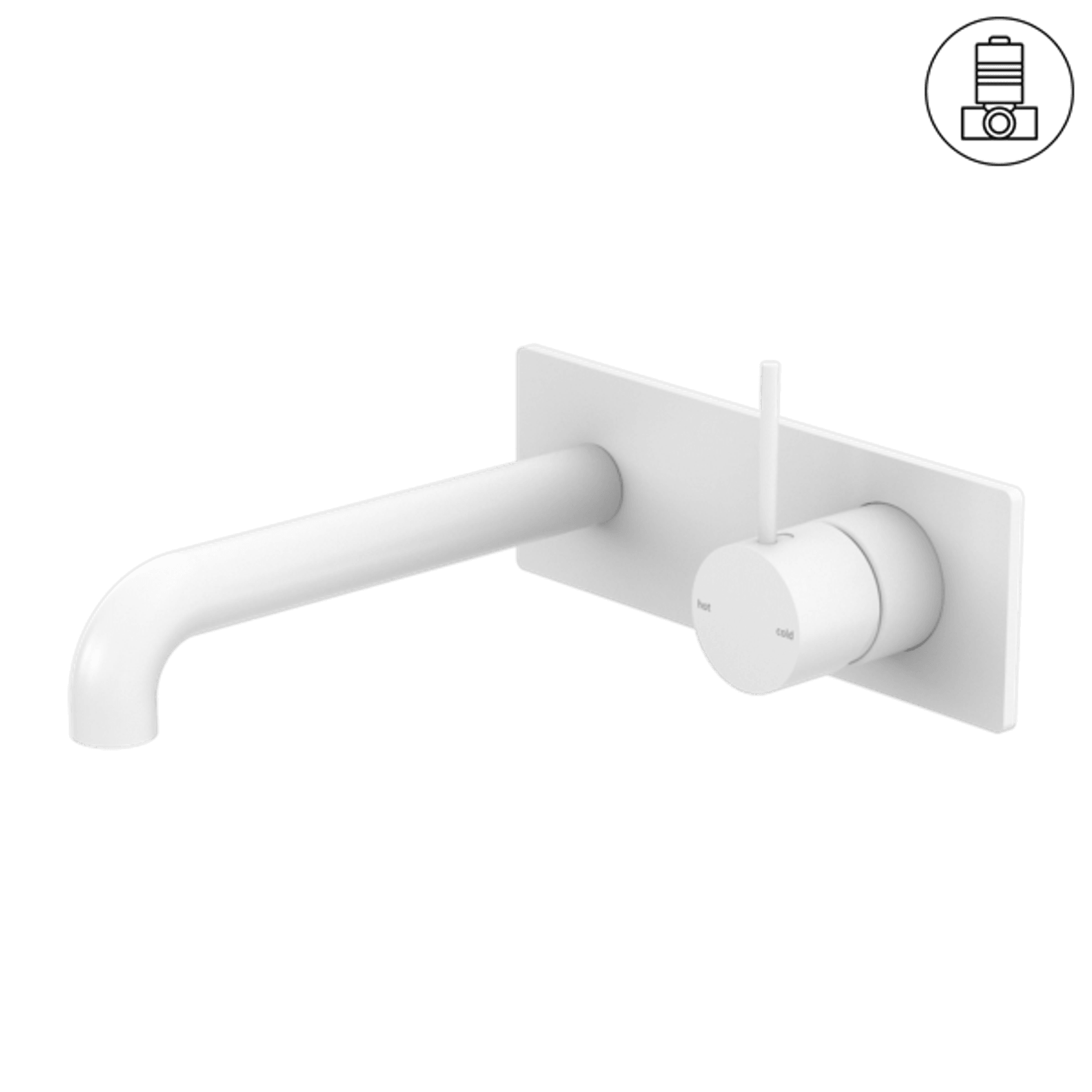 Mecca Wall Basin/Bath Mixer Handle Up 185mm Matte White gallery detail image