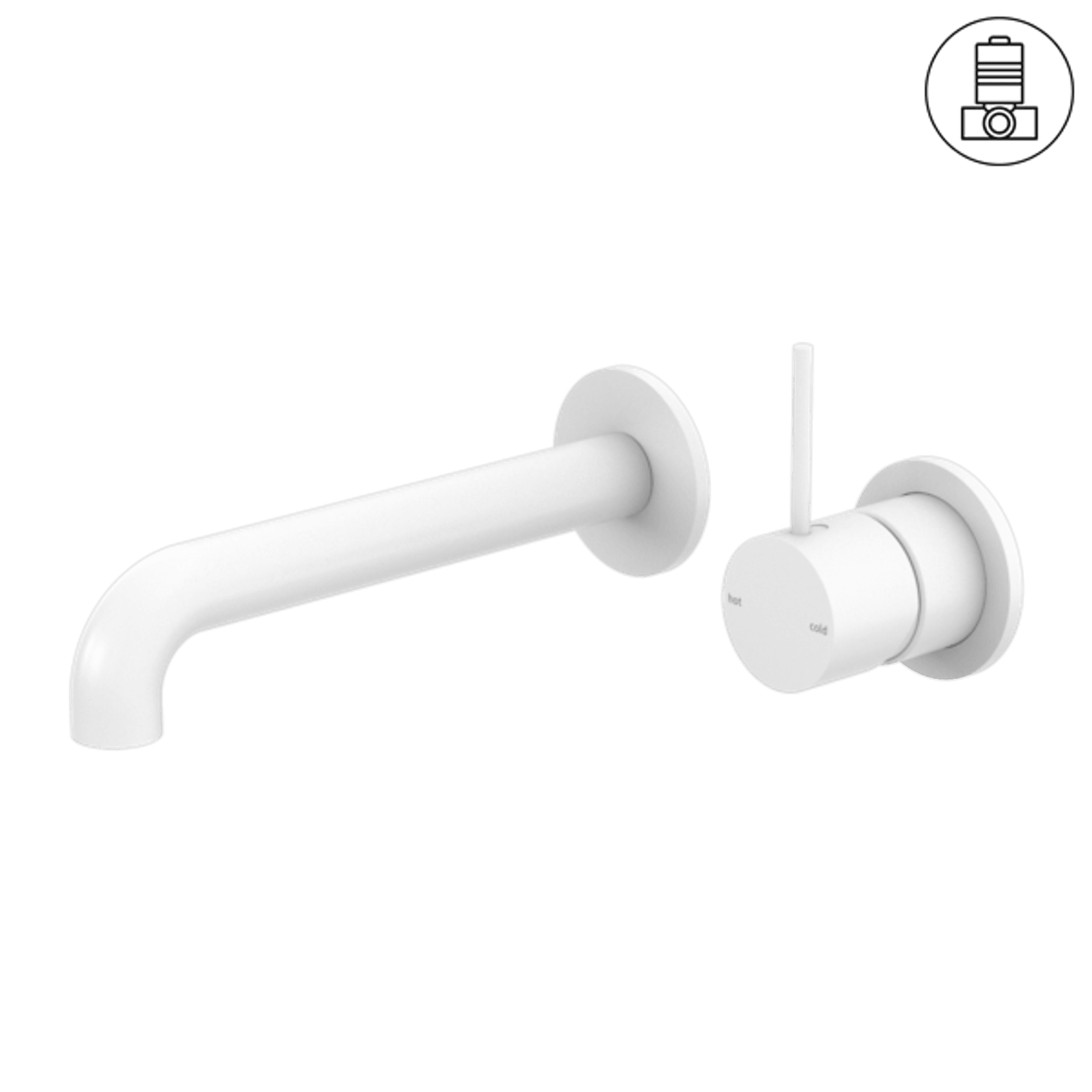 Mecca Wall Basin/Bath Mixer Separate Back Plate Handle Up 185mm Matte White gallery detail image