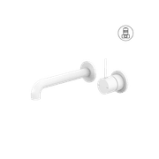 Mecca Wall Basin/Bath Mixer Separate Back Plate Handle Up 185mm Matte White gallery detail image