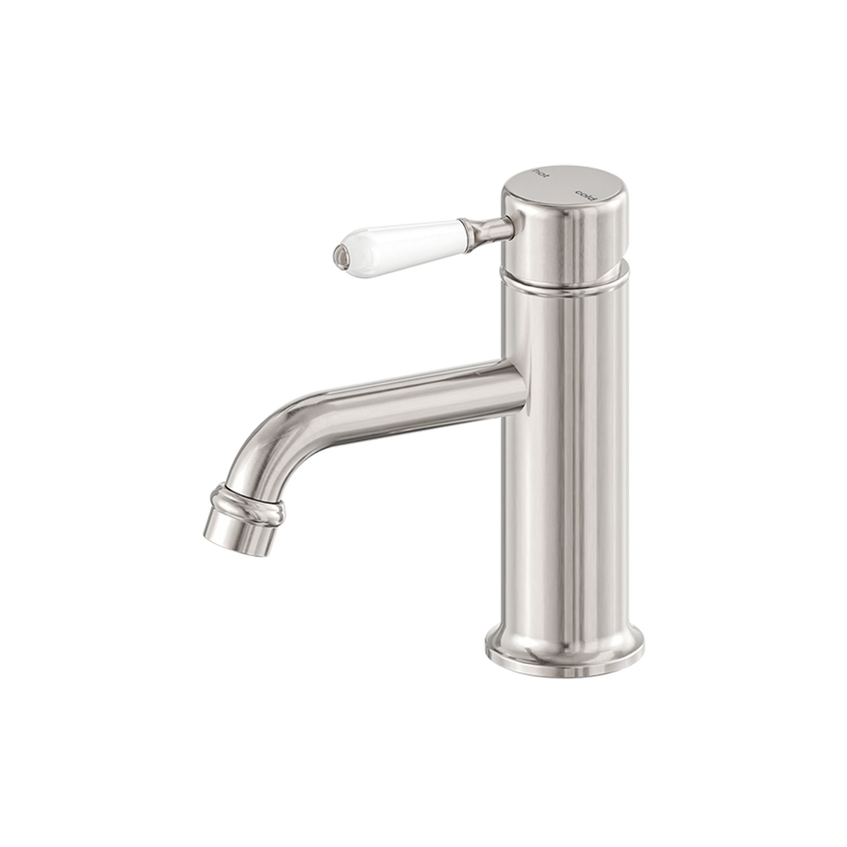 York Straight Basin Mixer With White Porcelain Lever Brushed Nickel gallery detail image