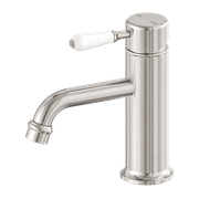 York Straight Basin Mixer With White Porcelain Lever Brushed Nickel gallery detail image