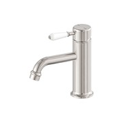York Straight Basin Mixer With White Porcelain Lever Brushed Nickel gallery detail image