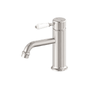 York Straight Basin Mixer With White Porcelain Lever Brushed Nickel gallery detail image