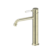 York Straight Tall Basin Mixer With White Porcelain Lever Aged Brass gallery detail image