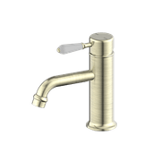 York Straight Basin Mixer With White Porcelain Lever Aged Brass gallery detail image