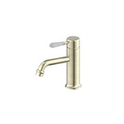 York Straight Basin Mixer With White Porcelain Lever Aged Brass gallery detail image