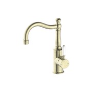 York Basin Mixer Hook Spout With White Porcelain Lever Aged Brass gallery detail image