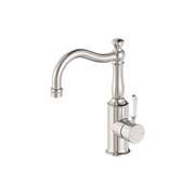 York Basin Mixer Hook Spout With White Porcelain Lever Brushed Nickel gallery detail image