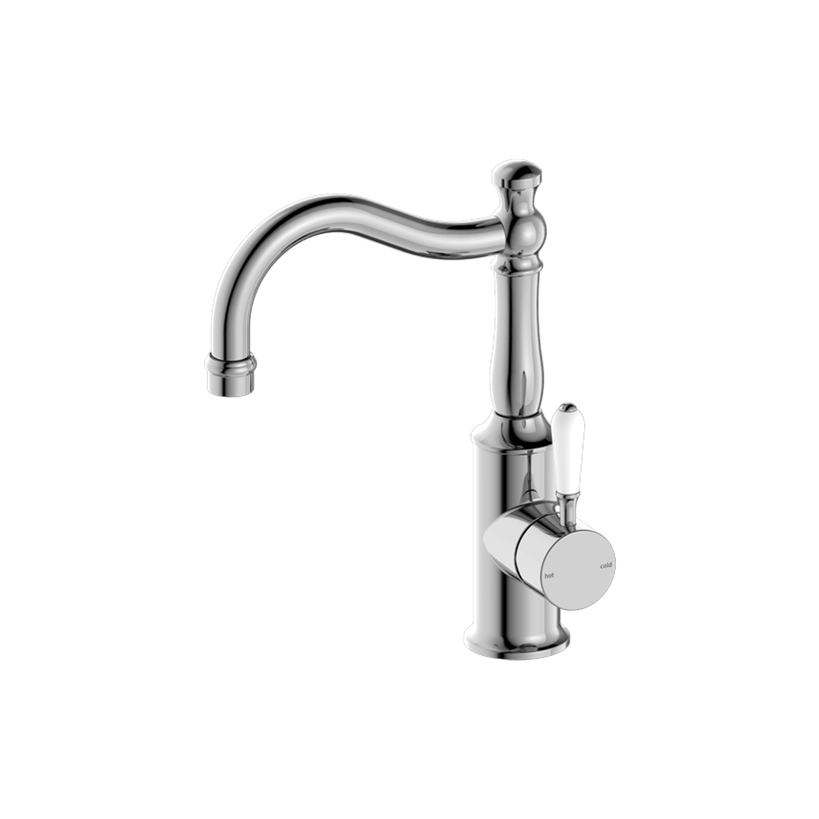 York Basin Mixer Hook Spout With White Porcelain Lever Chrome gallery detail image