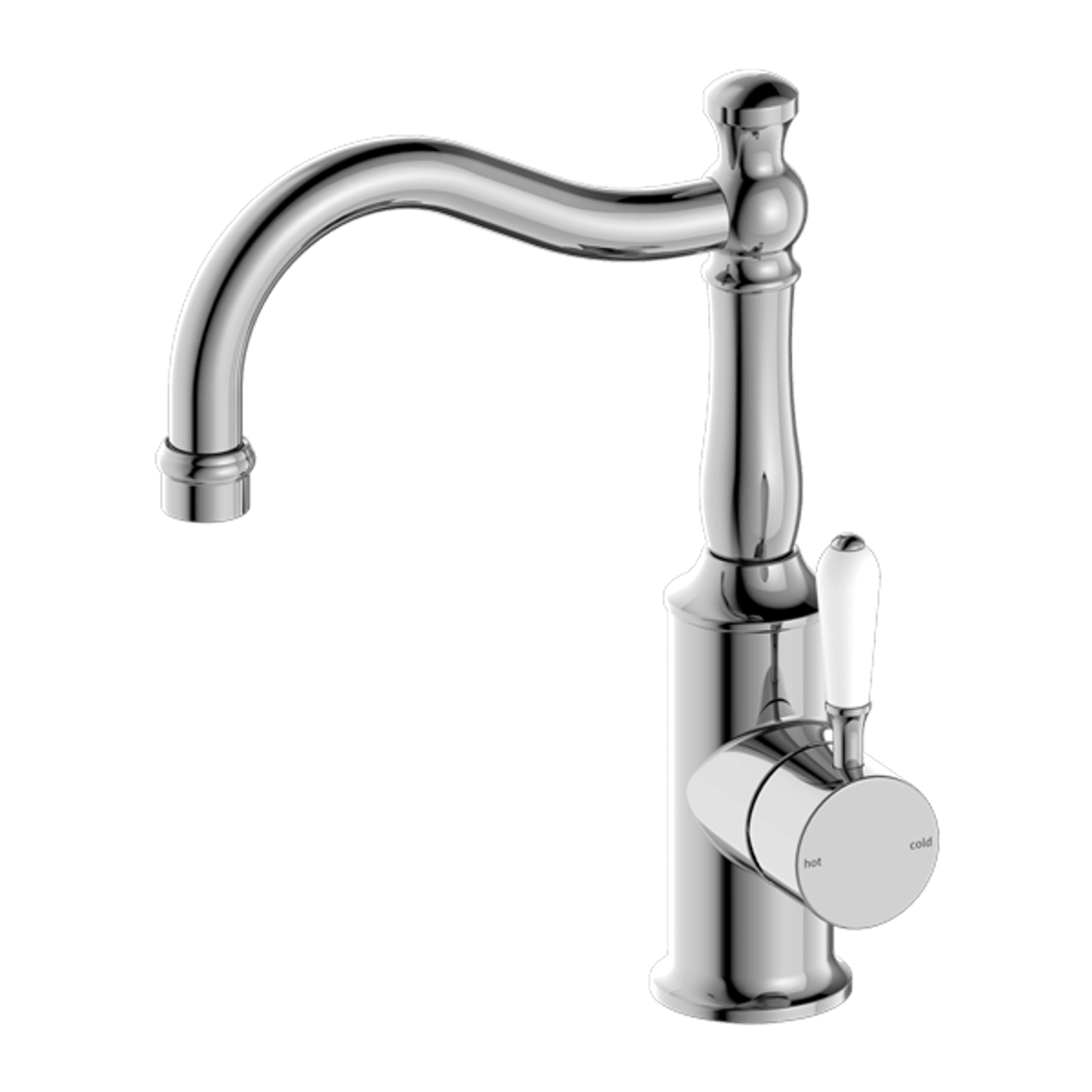 York Basin Mixer Hook Spout With White Porcelain Lever Chrome gallery detail image