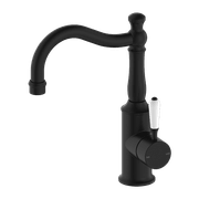 York Basin Mixer Hook Spout With White Porcelain Lever Matte Black gallery detail image