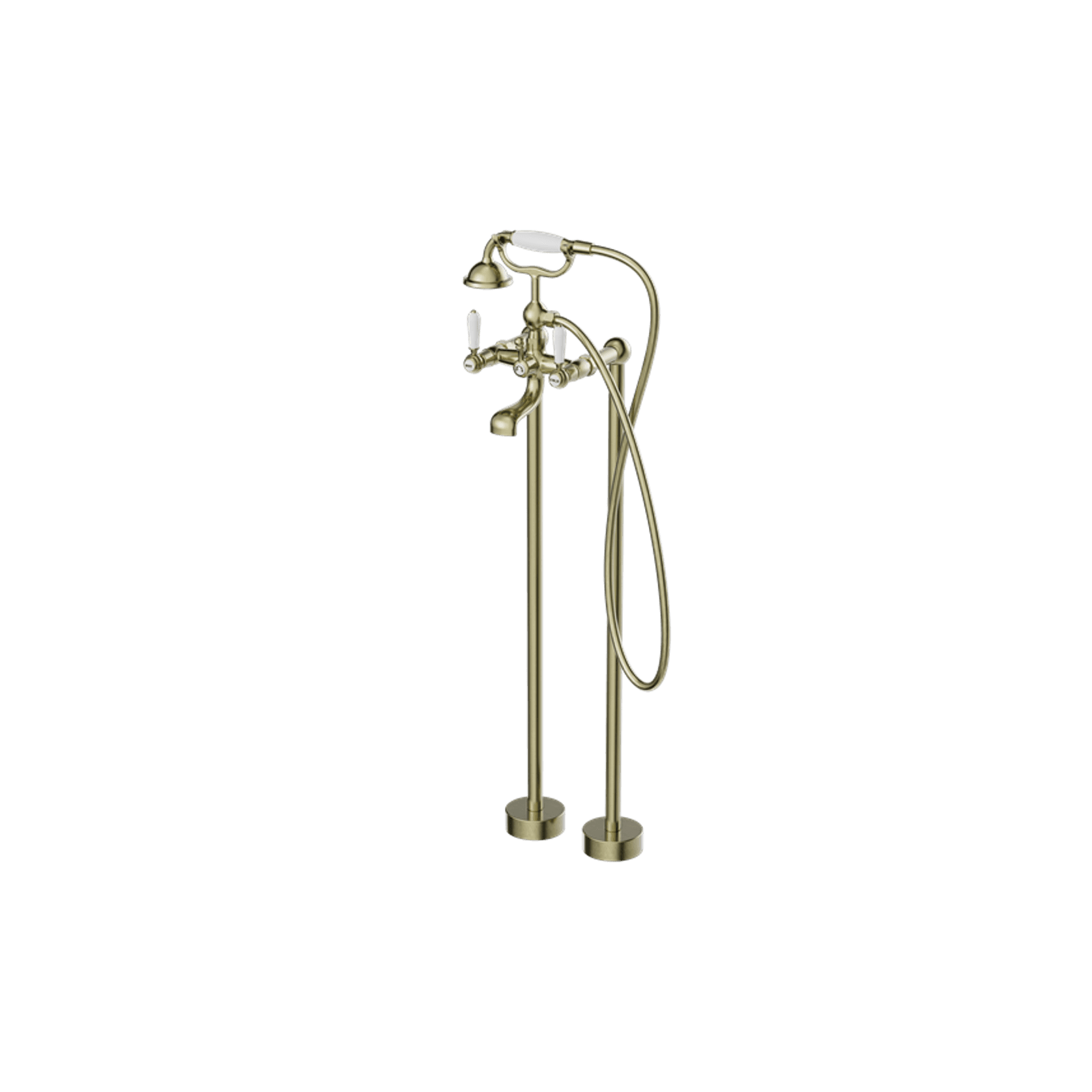 York Freestanding Bath Set With White Porcelain Hand Shower Aged Brass gallery detail image