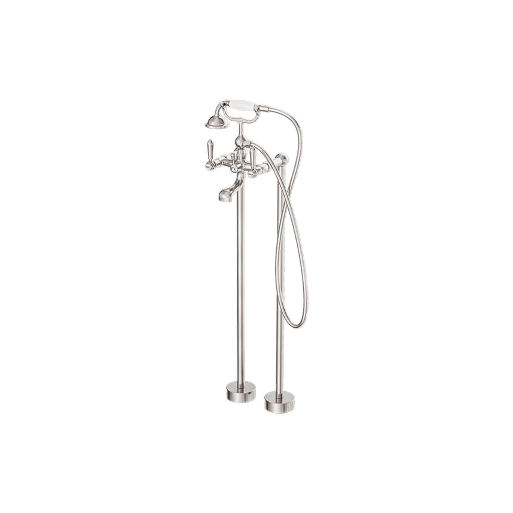 York Freestanding Bath Set With White Porcelain Hand Shower Brushed Nickel gallery detail image