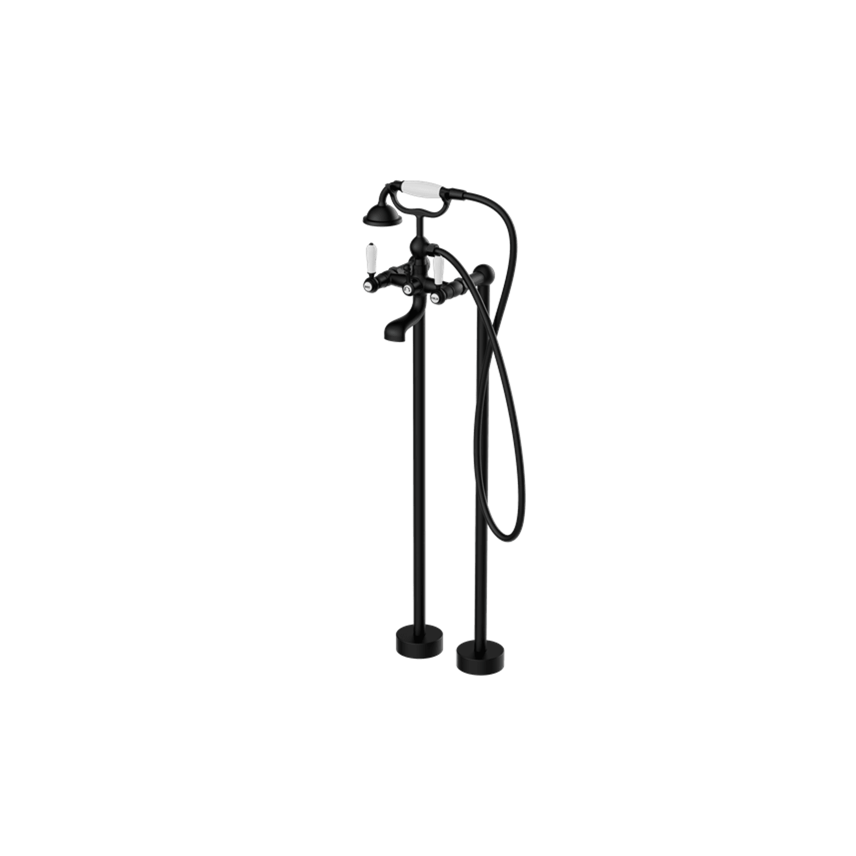 York Freestanding Bath Set With White Porcelain Hand Shower Matte Black gallery detail image