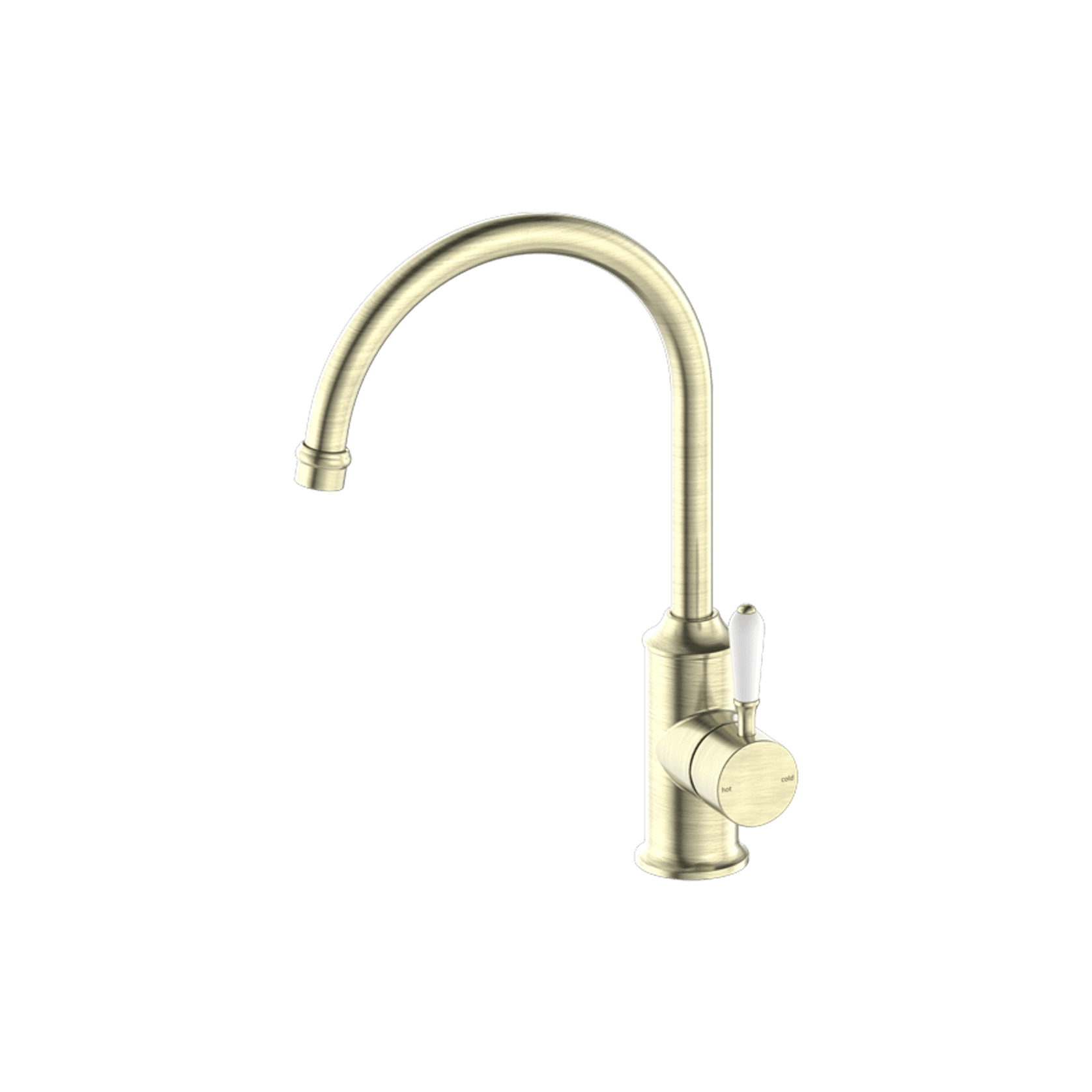 York Kitchen Mixer Gooseneck Spout With White Porcelain Lever Aged Brass gallery detail image