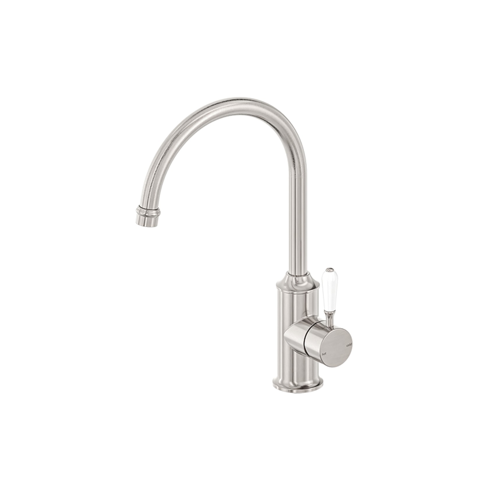 York Kitchen Mixer Gooseneck Spout With White Porcelain Lever Brushed Nickel gallery detail image