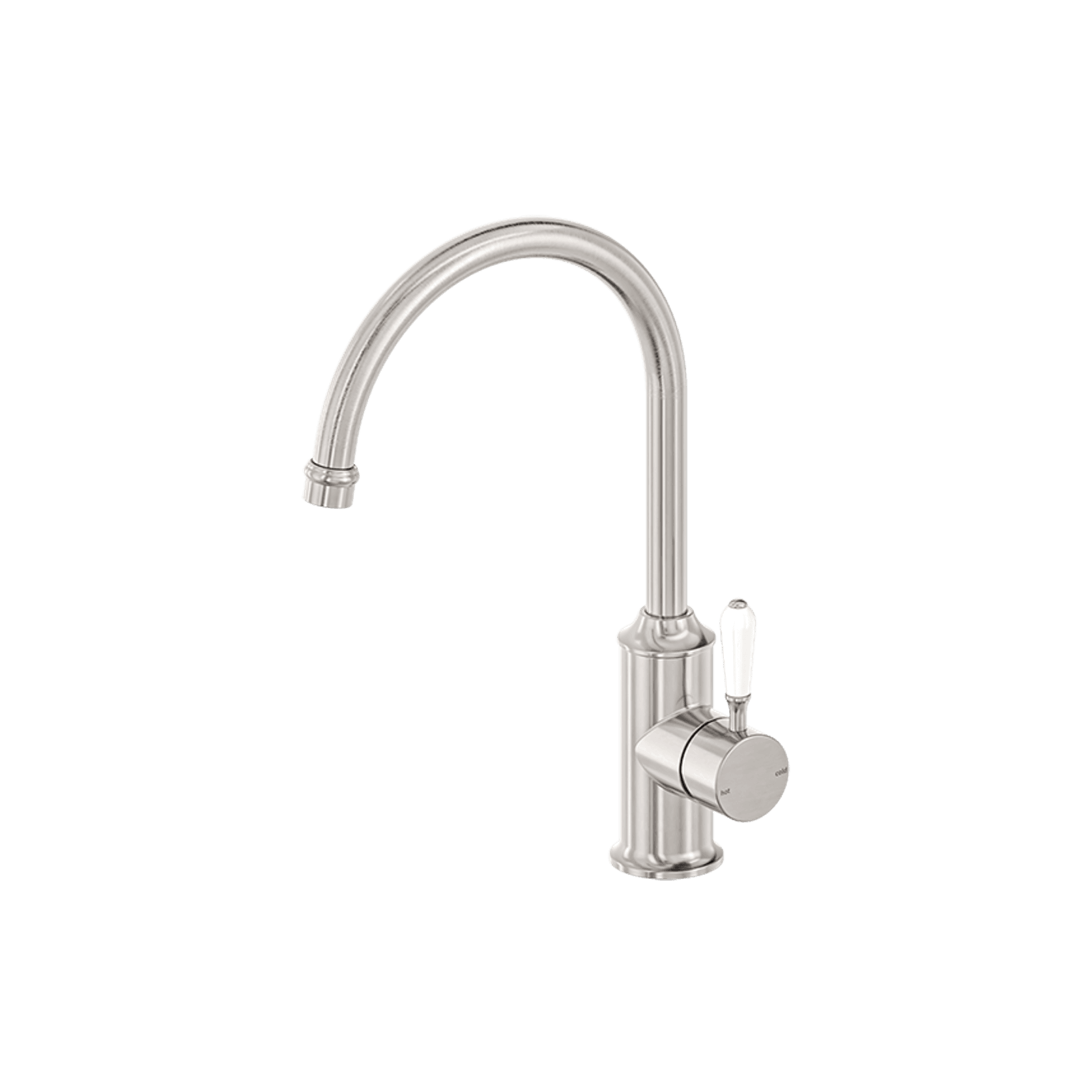 York Kitchen Mixer Gooseneck Spout With White Porcelain Lever Brushed Nickel gallery detail image