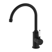 York Kitchen Mixer Gooseneck Spout With White Porcelain Lever Matte Black gallery detail image