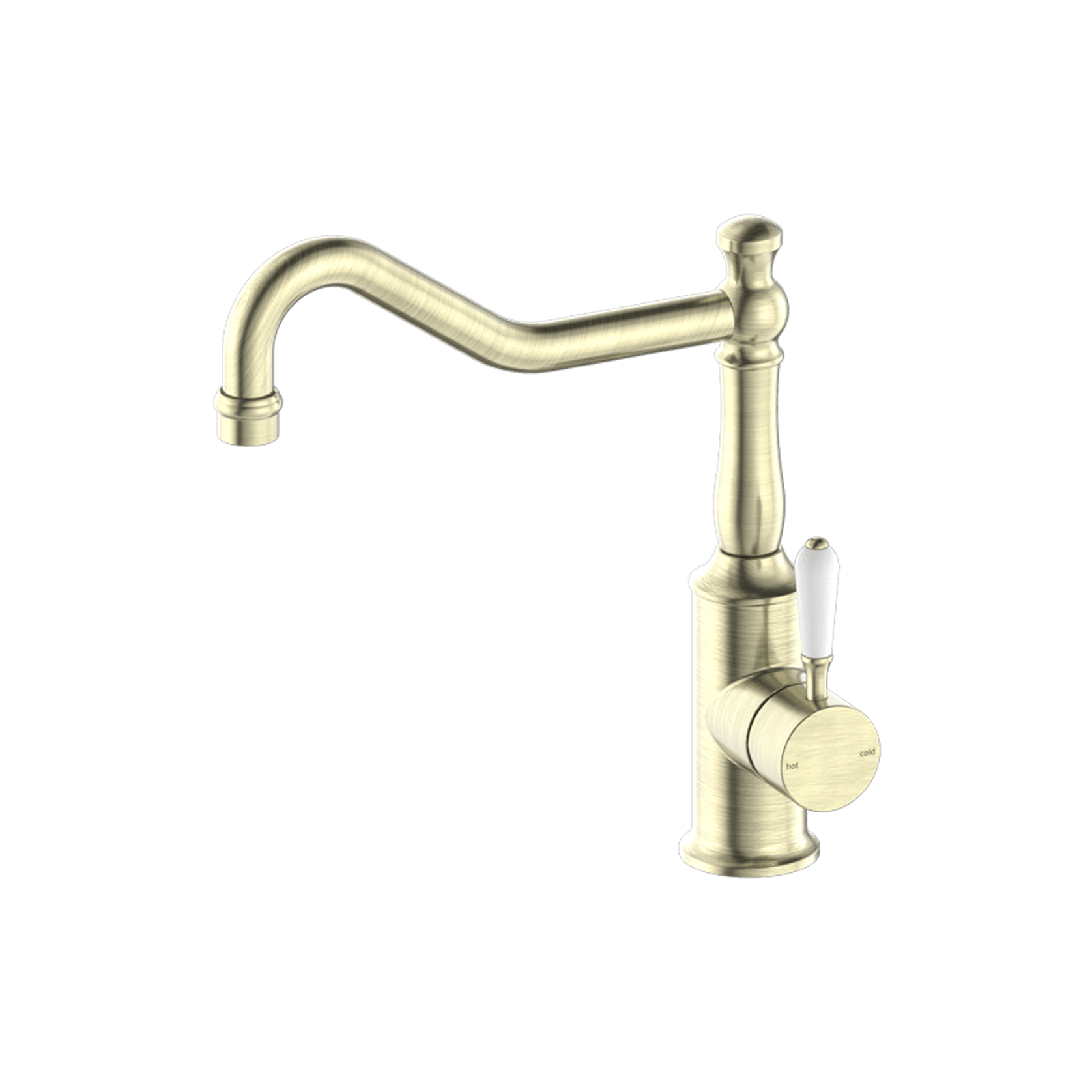 York Kitchen Mixer Hook Spout With White Porcelain Lever Aged Brass gallery detail image