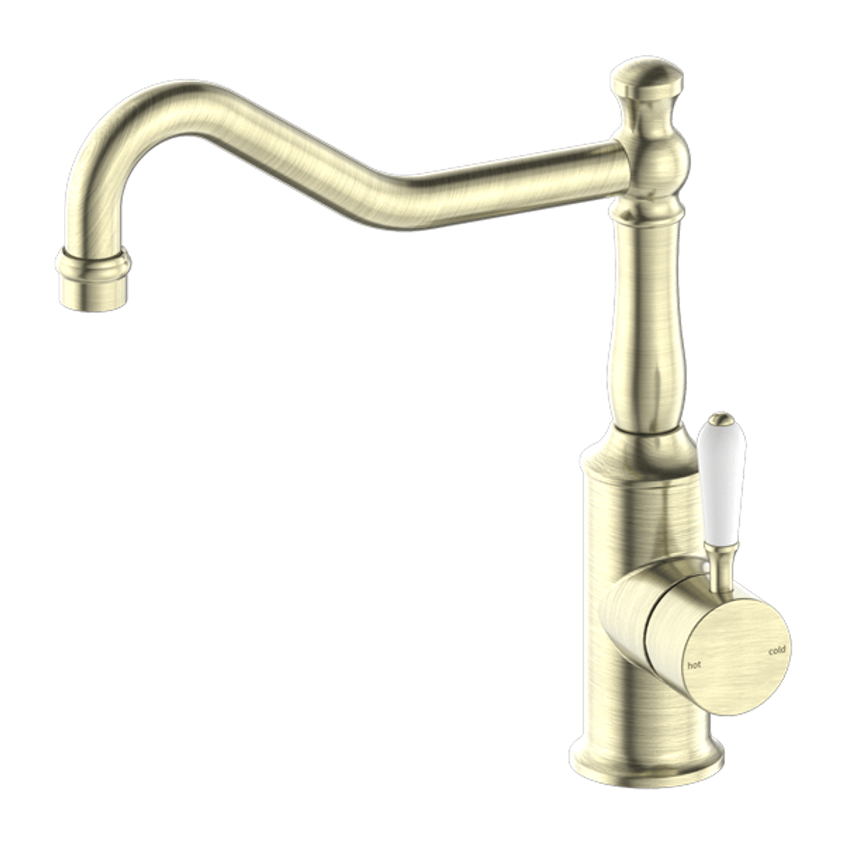 York Kitchen Mixer Hook Spout With White Porcelain Lever Aged Brass gallery detail image