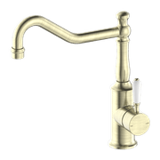 York Kitchen Mixer Hook Spout With White Porcelain Lever Aged Brass gallery detail image