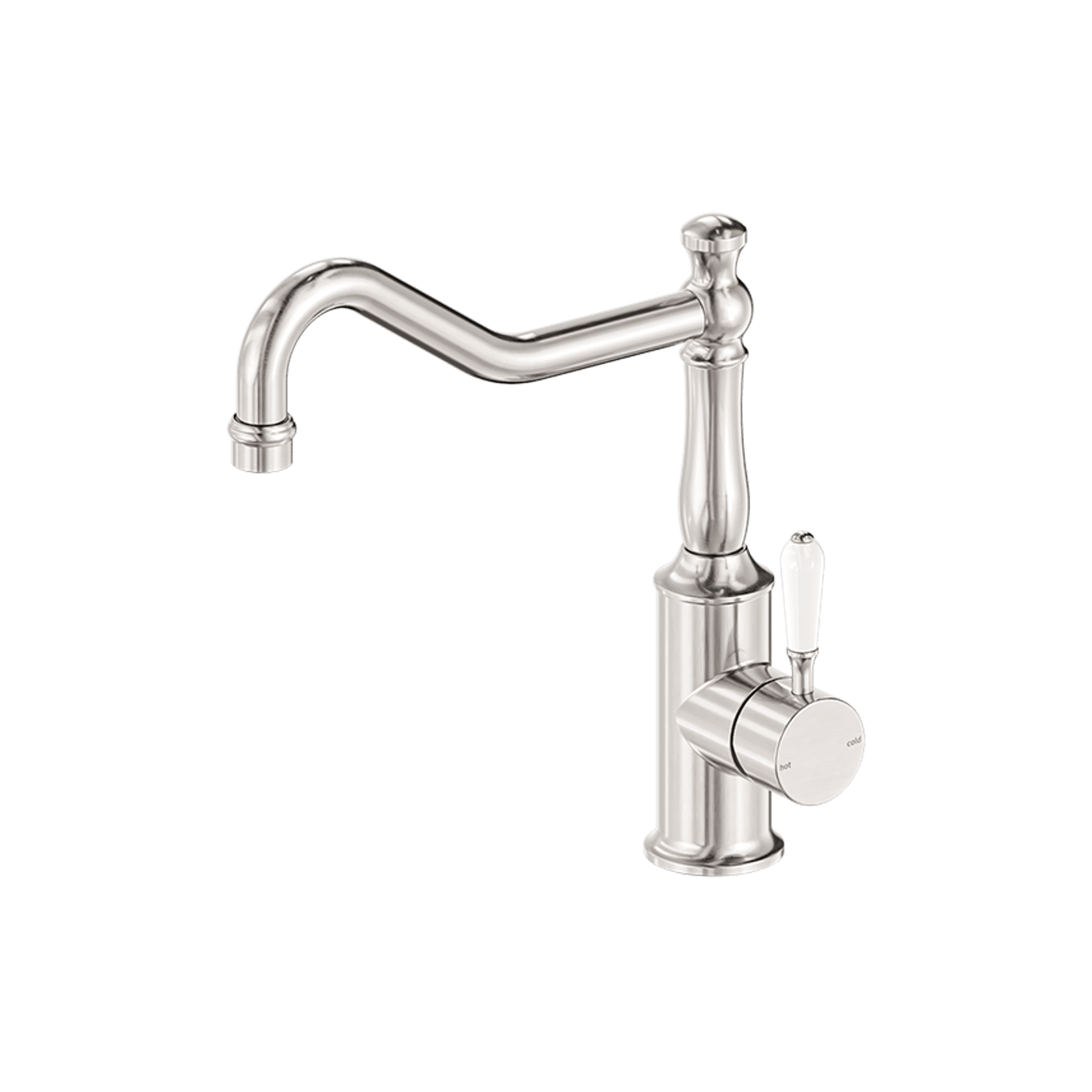 York Kitchen Mixer Hook Spout With White Porcelain Lever Brushed Nickel gallery detail image