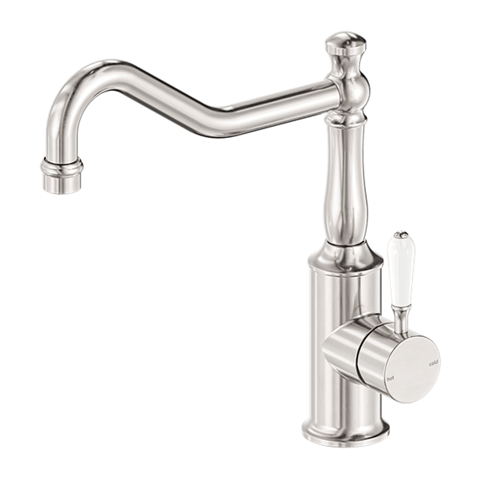 York Kitchen Mixer Hook Spout With White Porcelain Lever Brushed Nickel gallery detail image