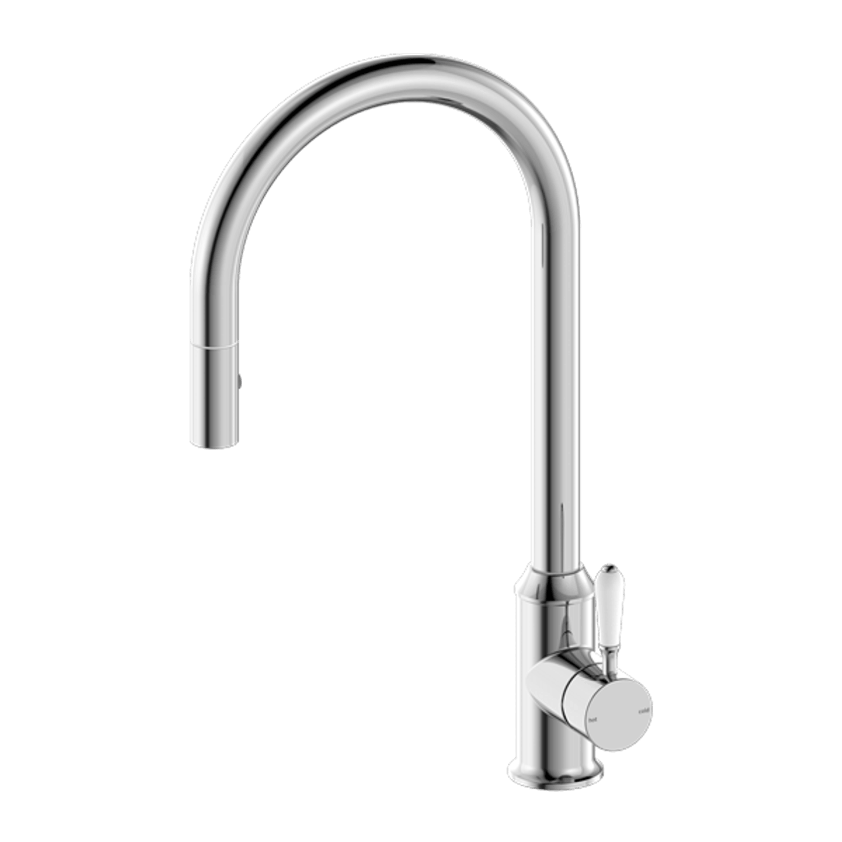 York Pull Out Sink Mixer With Vegie Spray Function With White Porcelain Lever Chrome gallery detail image