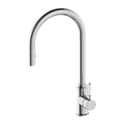 York Pull Out Sink Mixer With Vegie Spray Function With White Porcelain Lever Chrome gallery detail image