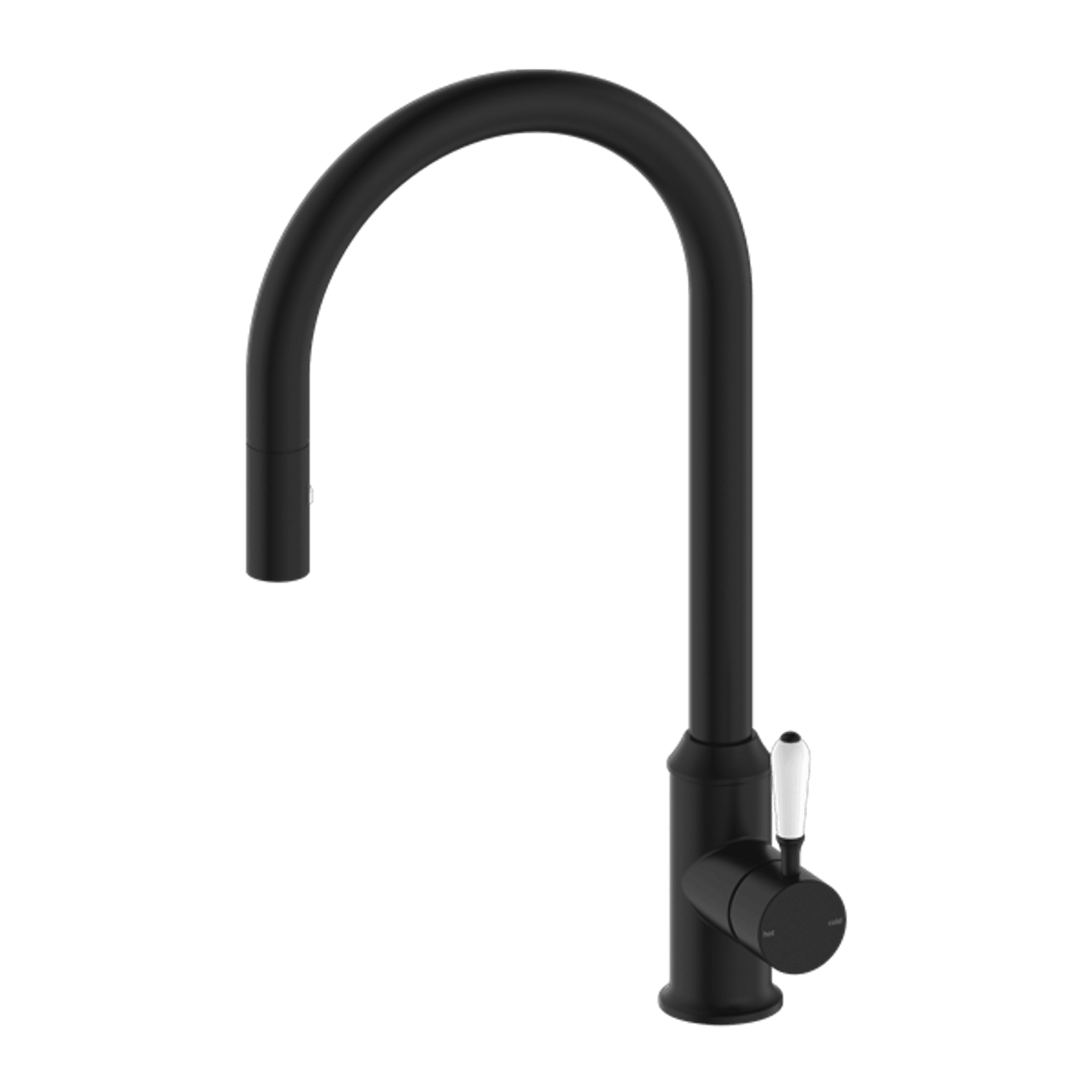 York Pull Out Sink Mixer With Vegie Spray Function With White Porcelain Lever Matte Black gallery detail image