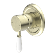 York Shower Mixer With White Porcelain Lever Aged Brass gallery detail image