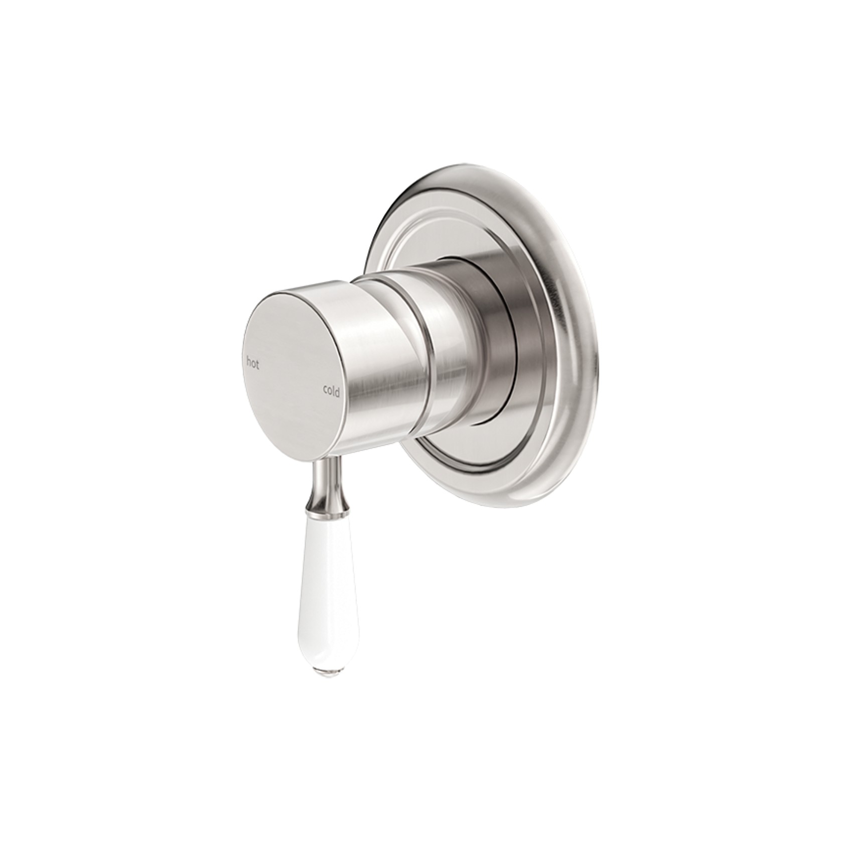York Shower Mixer With White Porcelain Lever Brushed Nickel gallery detail image