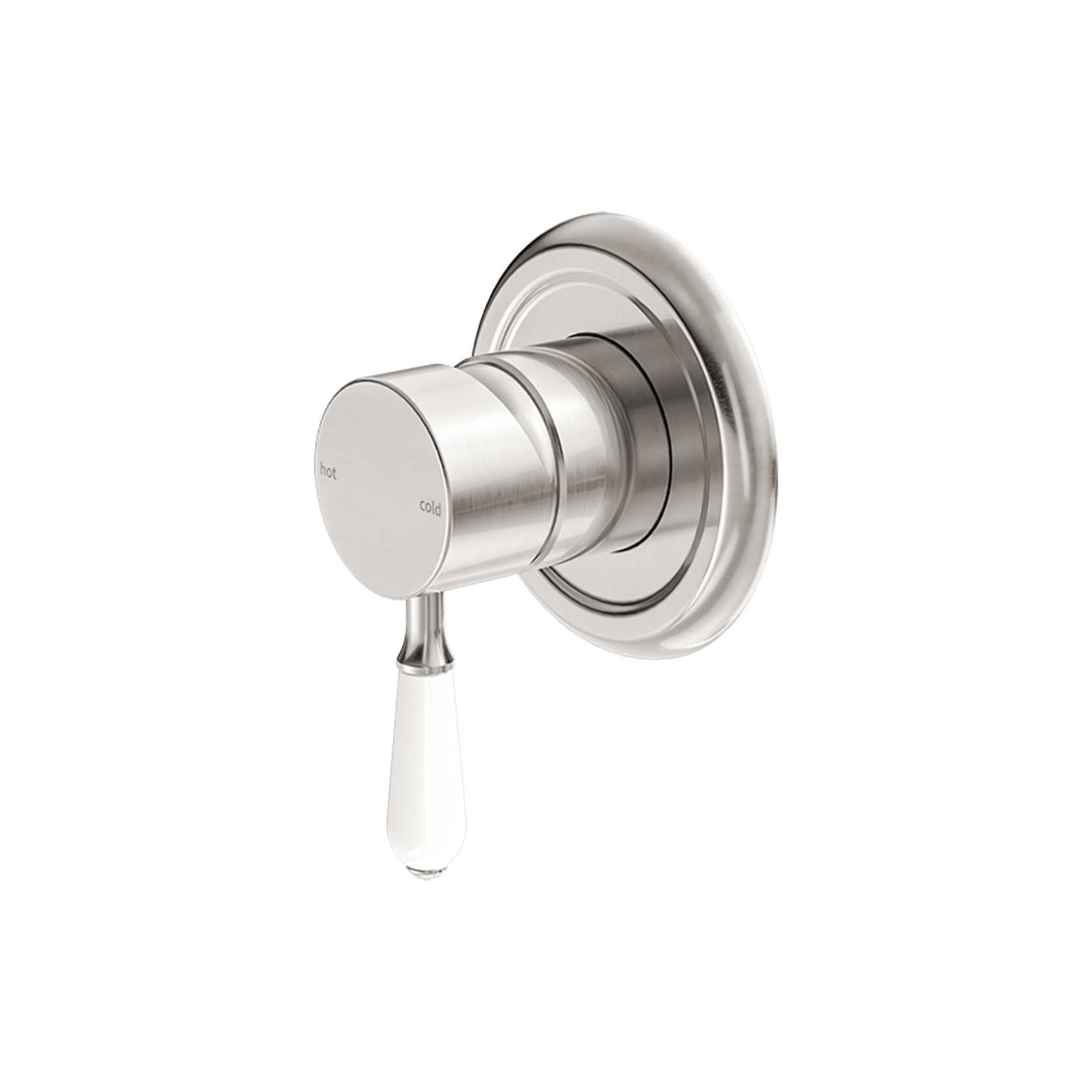 York Shower Mixer With White Porcelain Lever Brushed Nickel gallery detail image