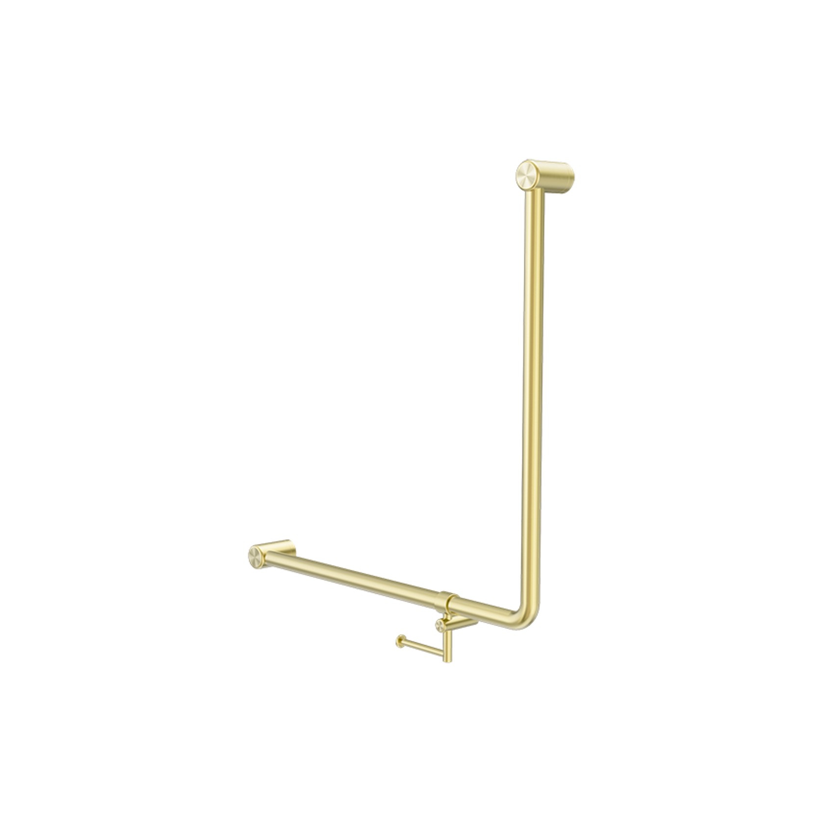 Mecca Care 32mm Ambulant 90 Degree Bent Tube Grab Rail 750X750mm With Toilet Roll Holder Brushed Gold gallery detail image