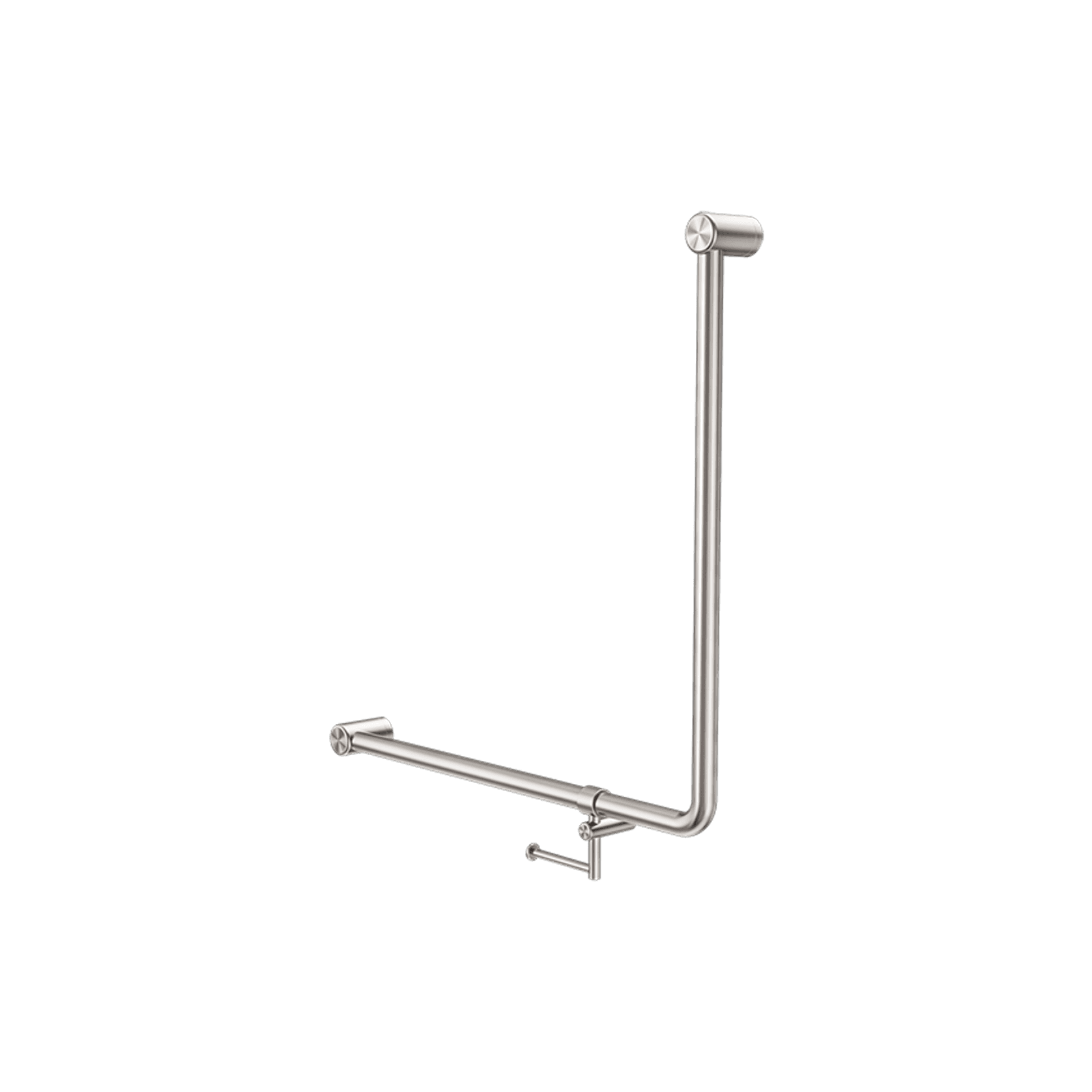 Mecca Care 32mm Ambulant 90 Degree Bent Tube Grab Rail 750X750mm With Toilet Roll Holder Brushed Nickel gallery detail image