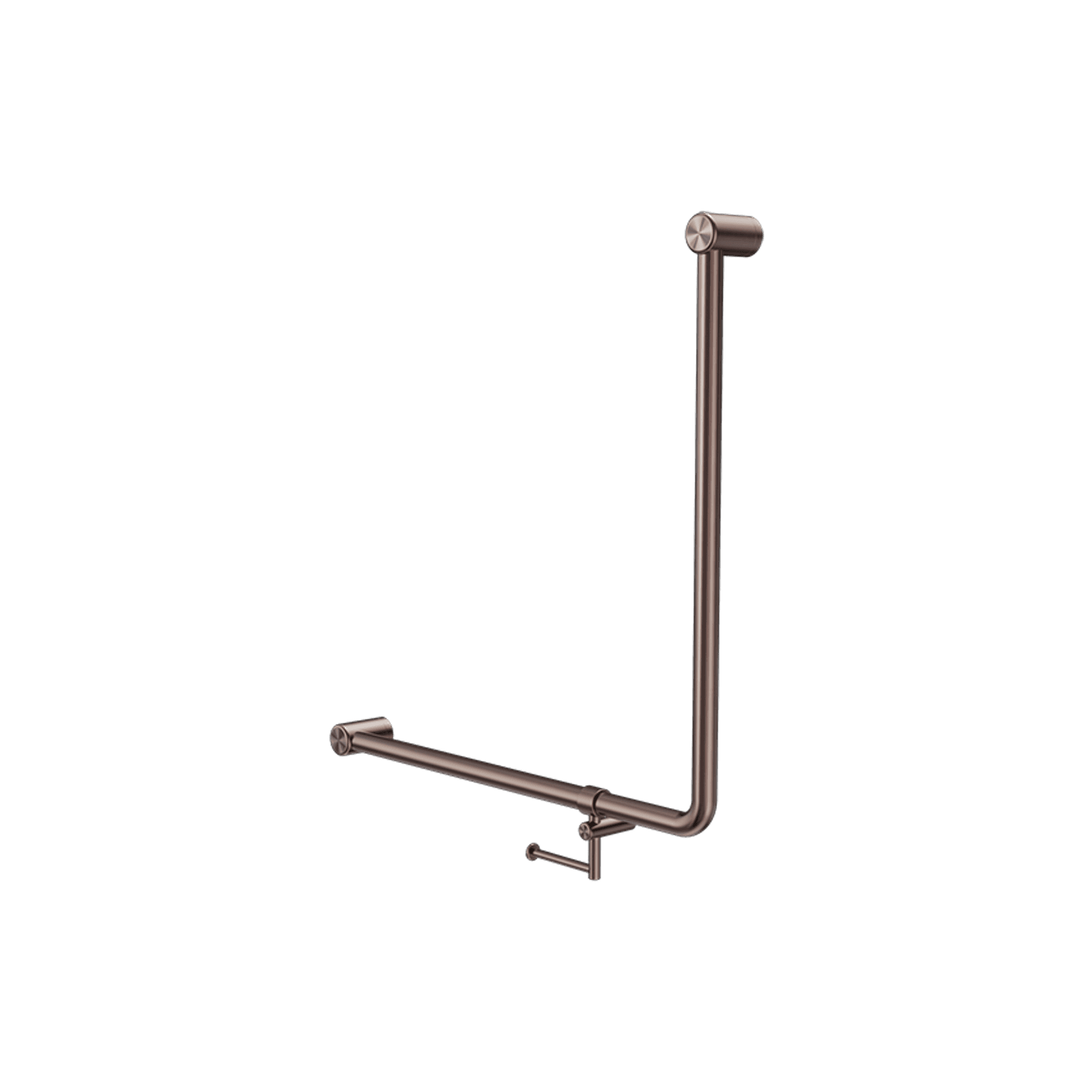 Mecca Care 32mm Ambulant 90 Degree Bent Tube Grab Rail 750X750mm With Toilet Roll Holder Brushed Bronze gallery detail image