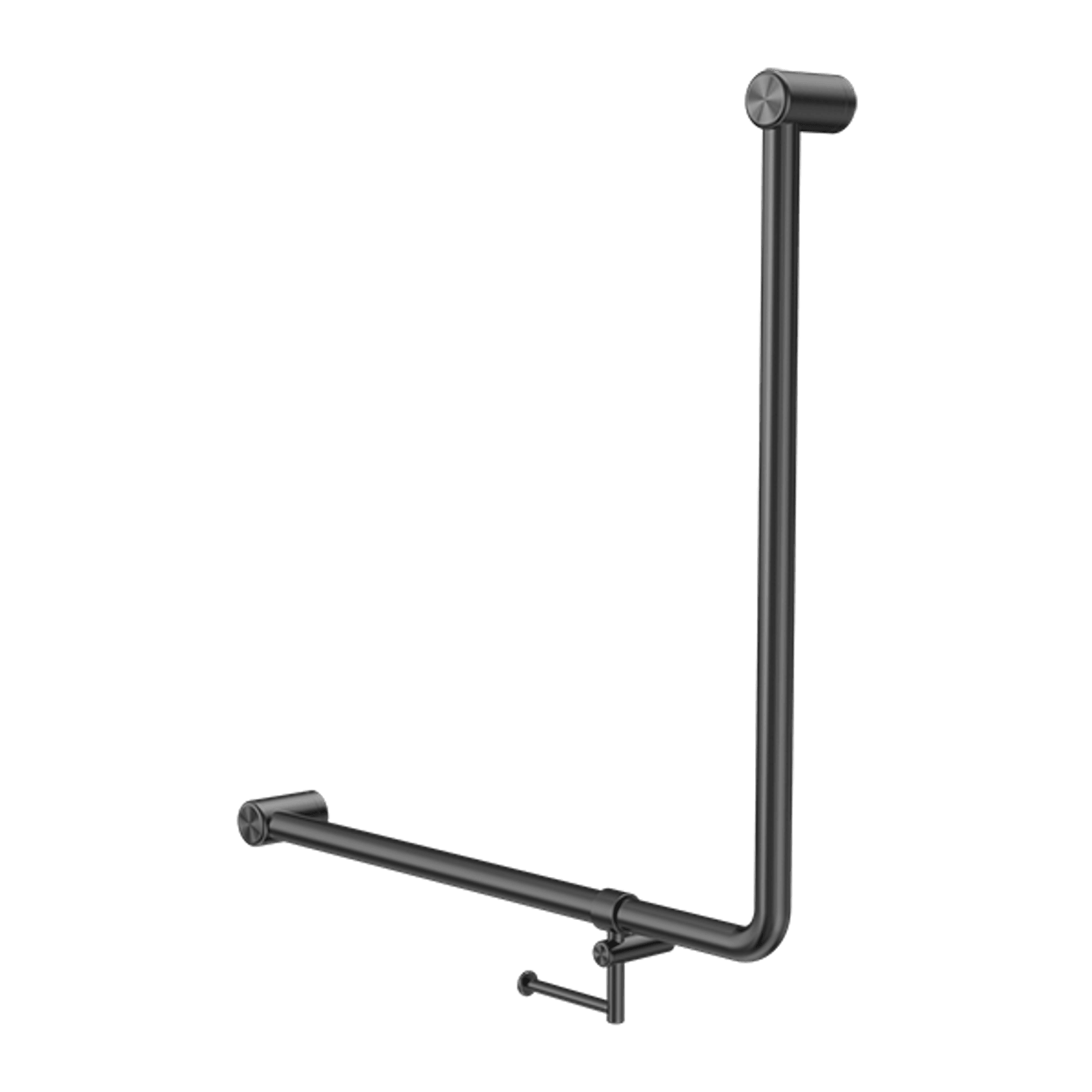 Mecca Care 32mm Ambulant 90 Degree Bent Tube Grab Rail 750X750mm With Toilet Roll Holder Gun Metal gallery detail image