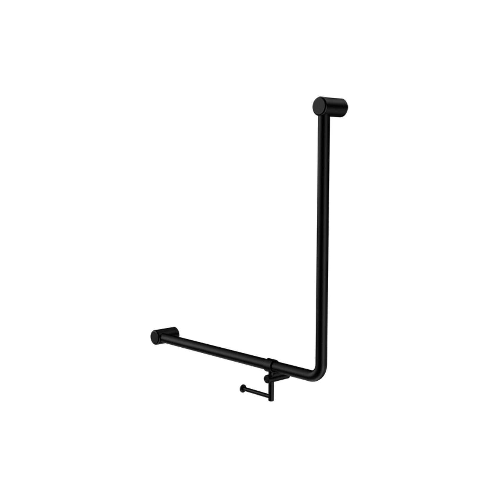 Mecca Care 32mm Ambulant 90 Degree Bent Tube Grab Rail 750X750mm With Toilet Roll Holder Matte Black gallery detail image