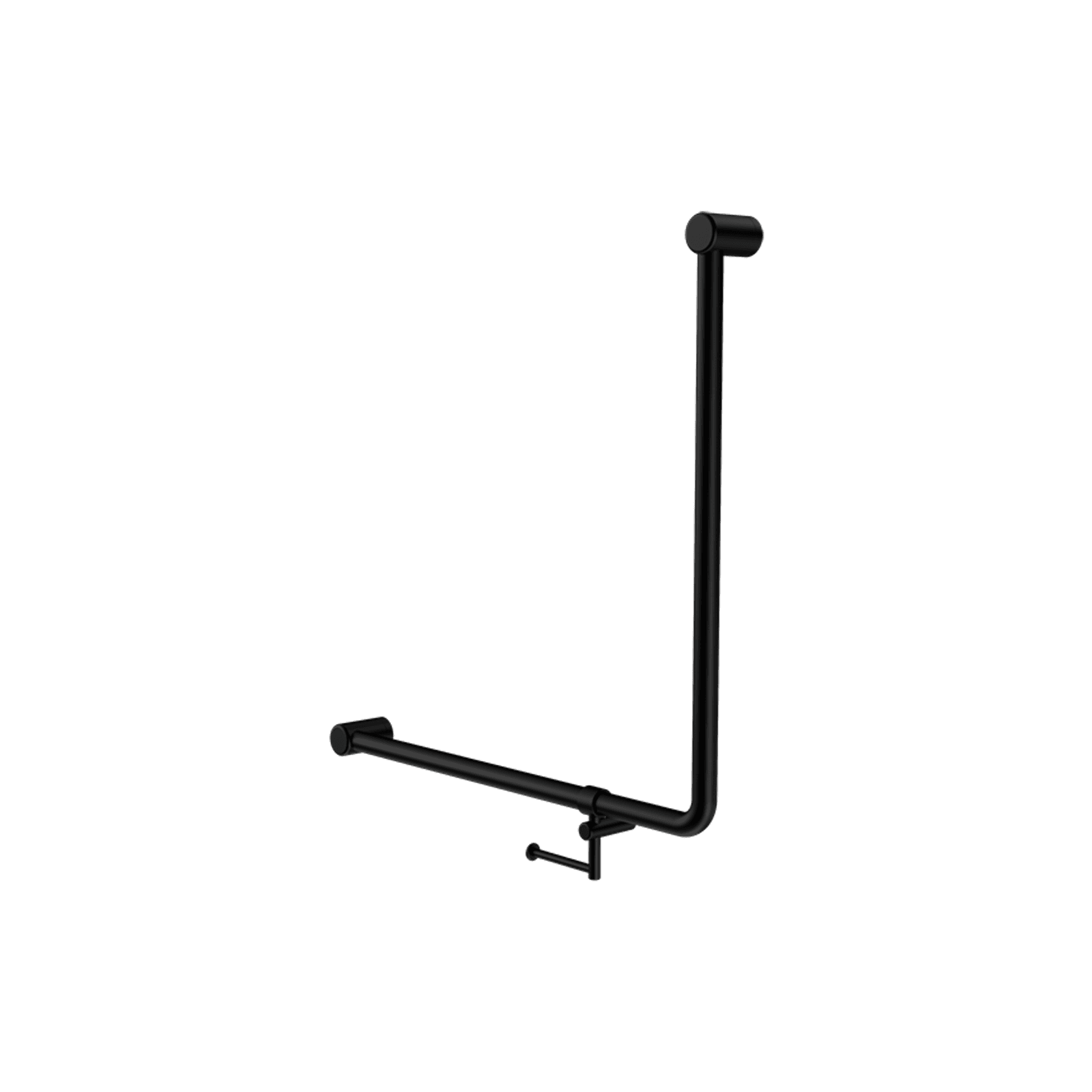 Mecca Care 32mm Ambulant 90 Degree Bent Tube Grab Rail 750X750mm With Toilet Roll Holder Matte Black gallery detail image
