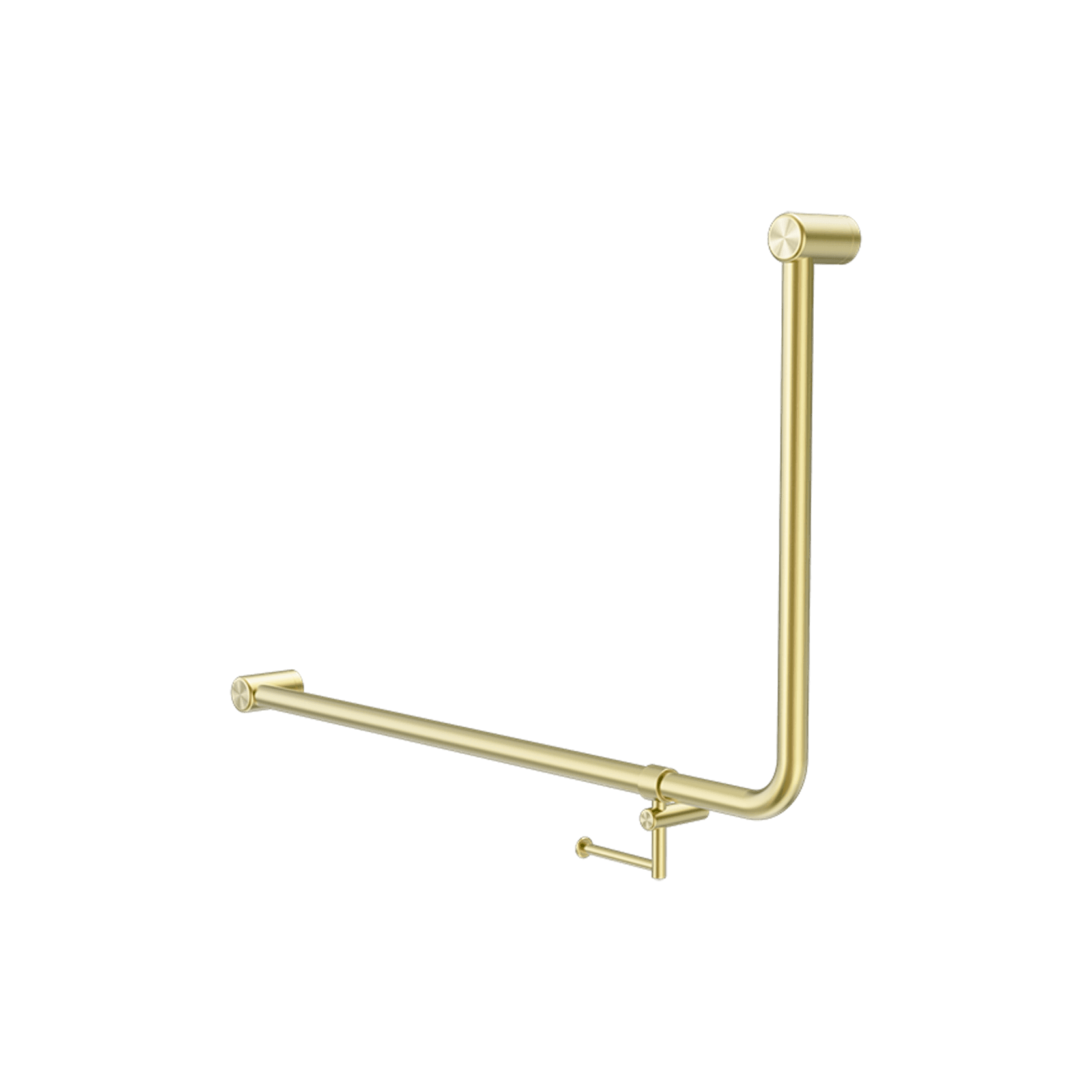 Mecca Care 32mm Ambulant 90 Degree Bent Tube Grab Rail 600X1000mm With Toilet Roll Holder Brushed Gold gallery detail image