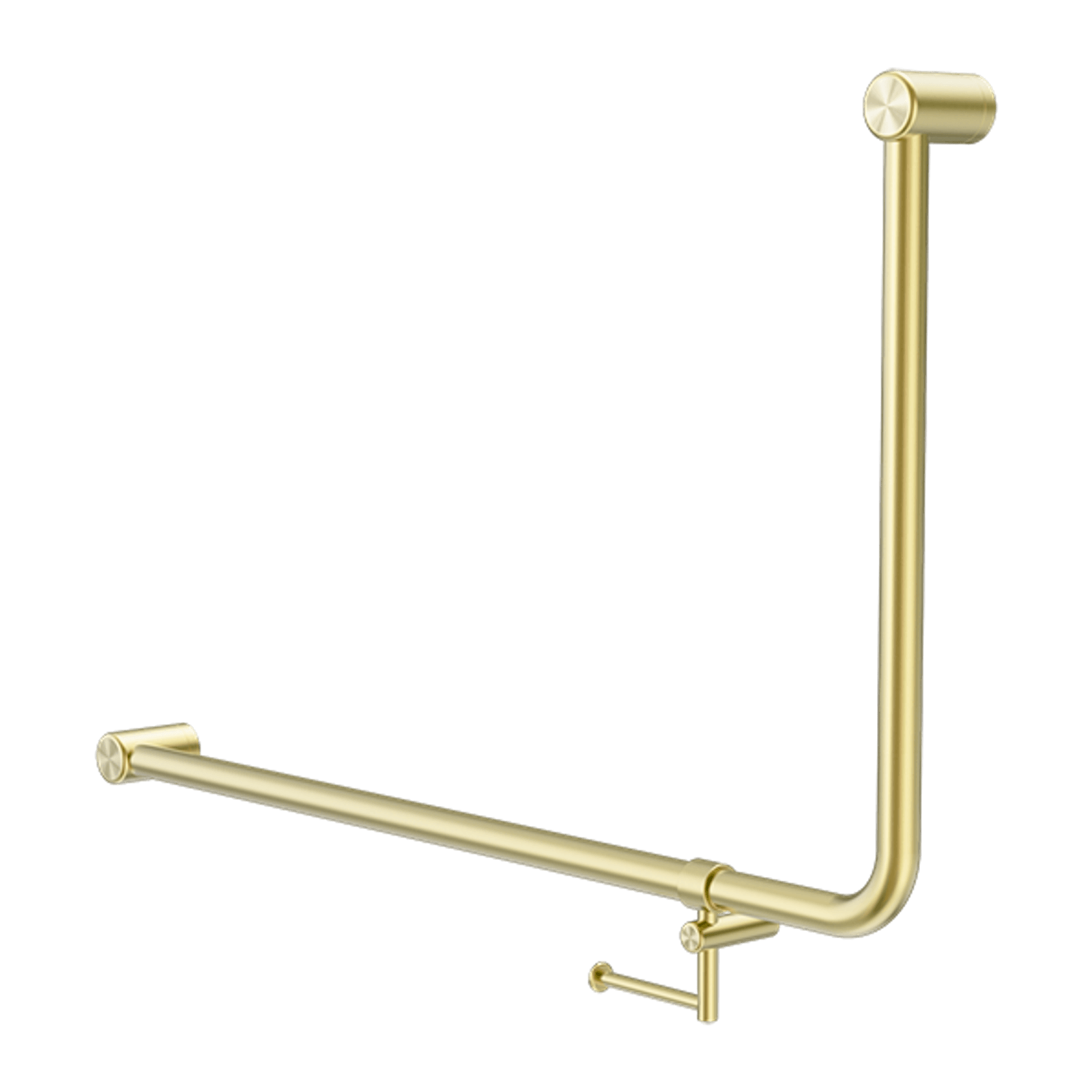 Mecca Care 32mm Ambulant 90 Degree Bent Tube Grab Rail 600X1000mm With Toilet Roll Holder Brushed Gold gallery detail image