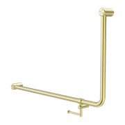 Mecca Care 32mm Ambulant 90 Degree Bent Tube Grab Rail 600X1000mm With Toilet Roll Holder Brushed Gold gallery detail image