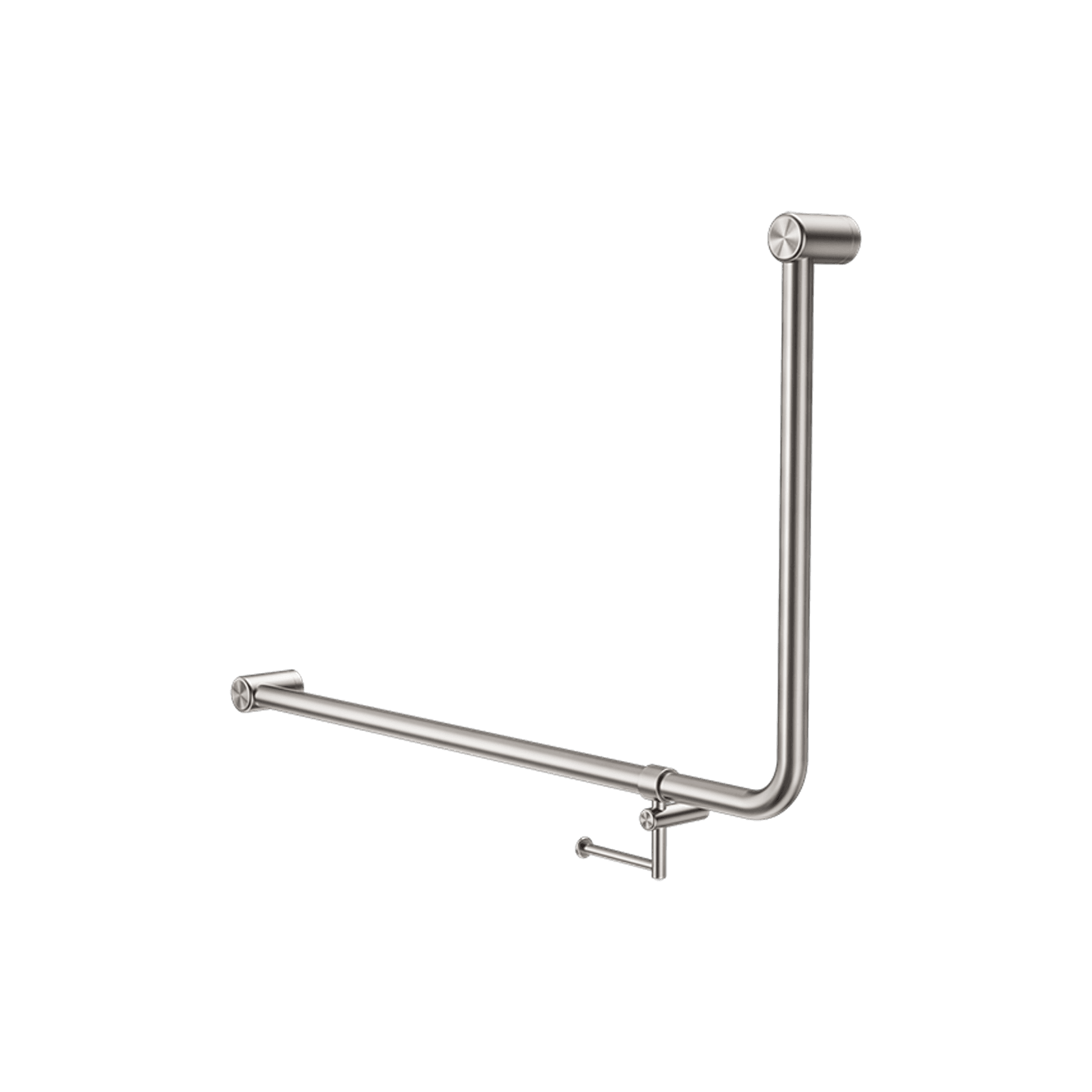 Mecca Care 32mm Ambulant 90 Degree Bent Tube Grab Rail 600X1000mm With Toilet Roll Holder Brushed Nickel gallery detail image