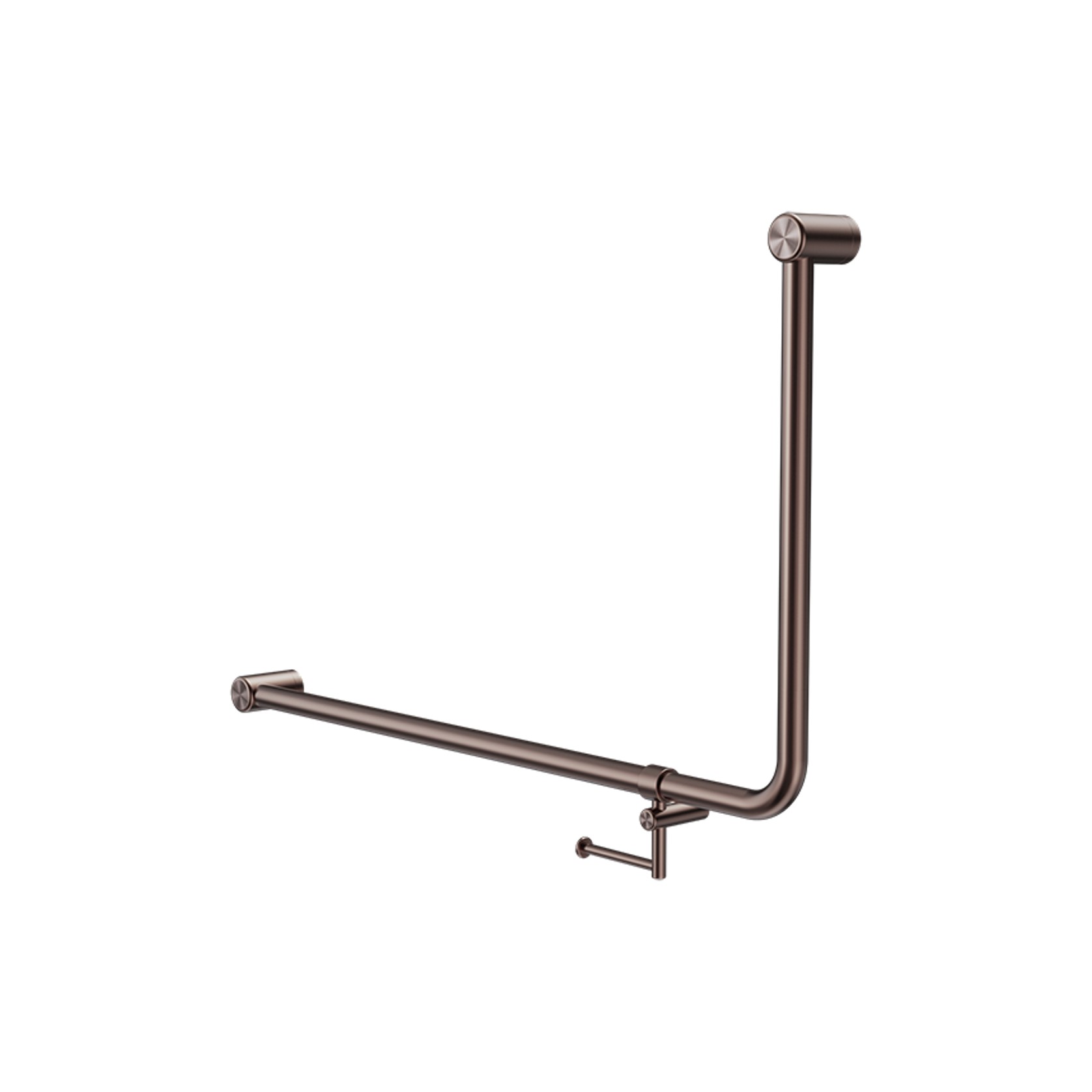Mecca Care 32mm Ambulant 90 Degree Bent Tube Grab Rail 600X1000mm With Toilet Roll Holder Brushed Bronze gallery detail image