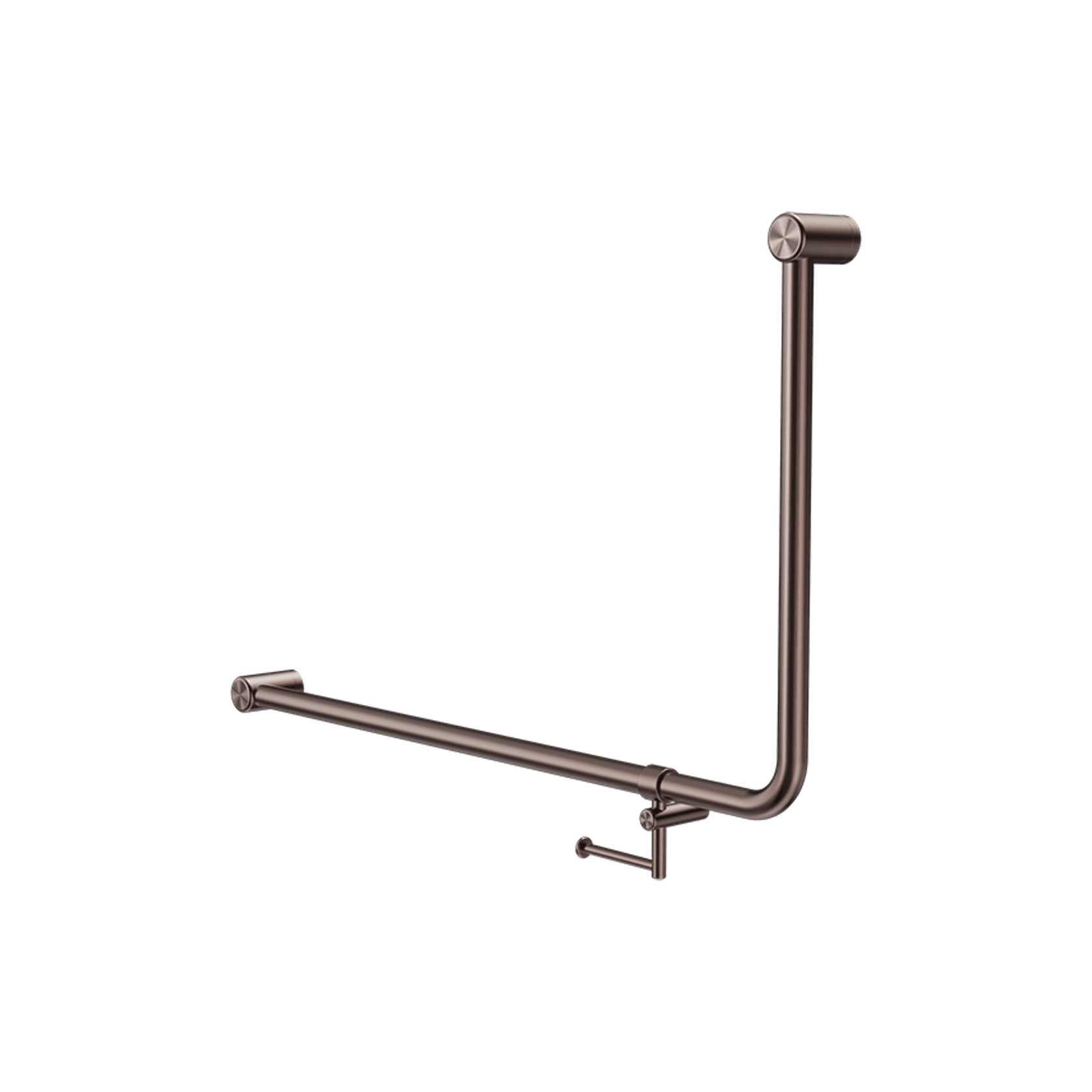 Mecca Care 32mm Ambulant 90 Degree Bent Tube Grab Rail 600X1000mm With Toilet Roll Holder Brushed Bronze gallery detail image