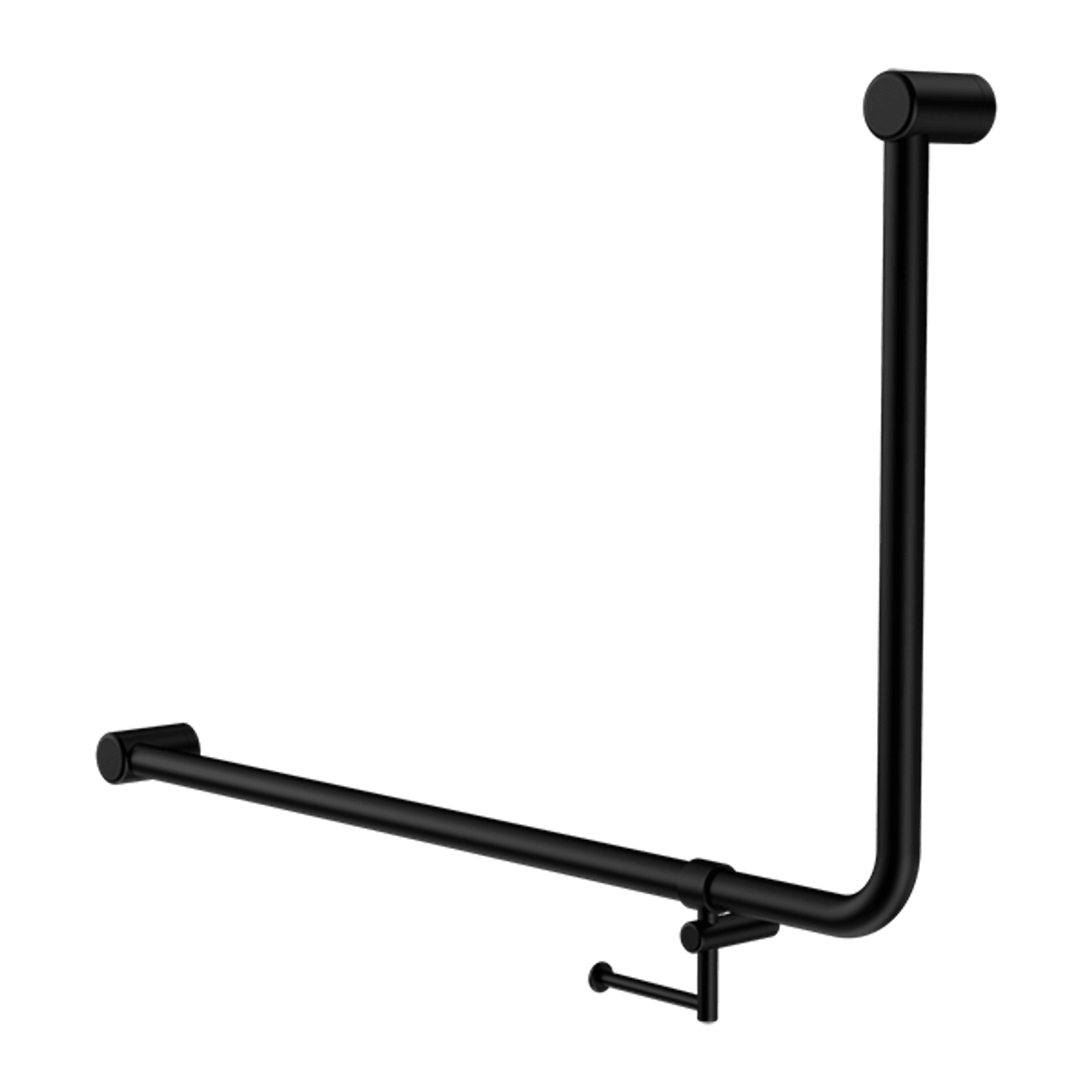 Mecca Care 32mm Ambulant 90 Degree Bent Tube Grab Rail 600X1000mm With Toilet Roll Holder Matte Black gallery detail image