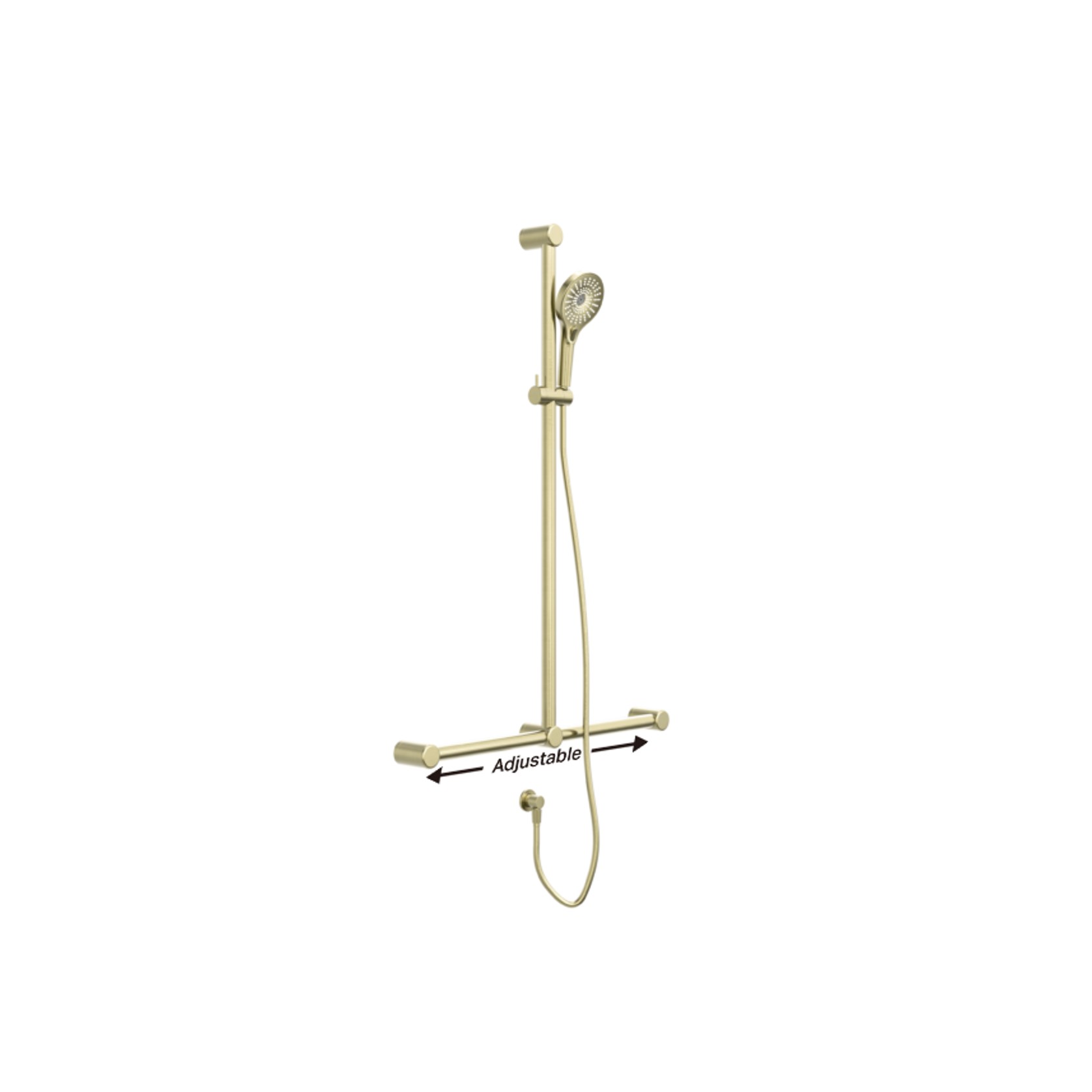 Mecca Care 32mm T Bar Grab Rail And Adjustable Shower Set 1100X750mm Brushed Gold gallery detail image