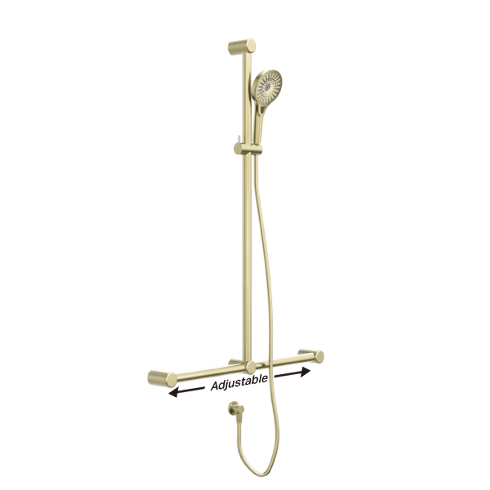 Mecca Care 32mm T Bar Grab Rail And Adjustable Shower Set 1100X750mm Brushed Gold gallery detail image