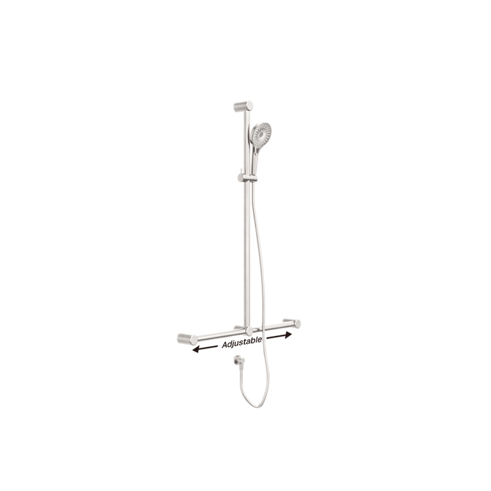 Mecca Care 32mm T Bar Grab Rail And Adjustable Shower Set 1100X750mm Brushed Nickel gallery detail image
