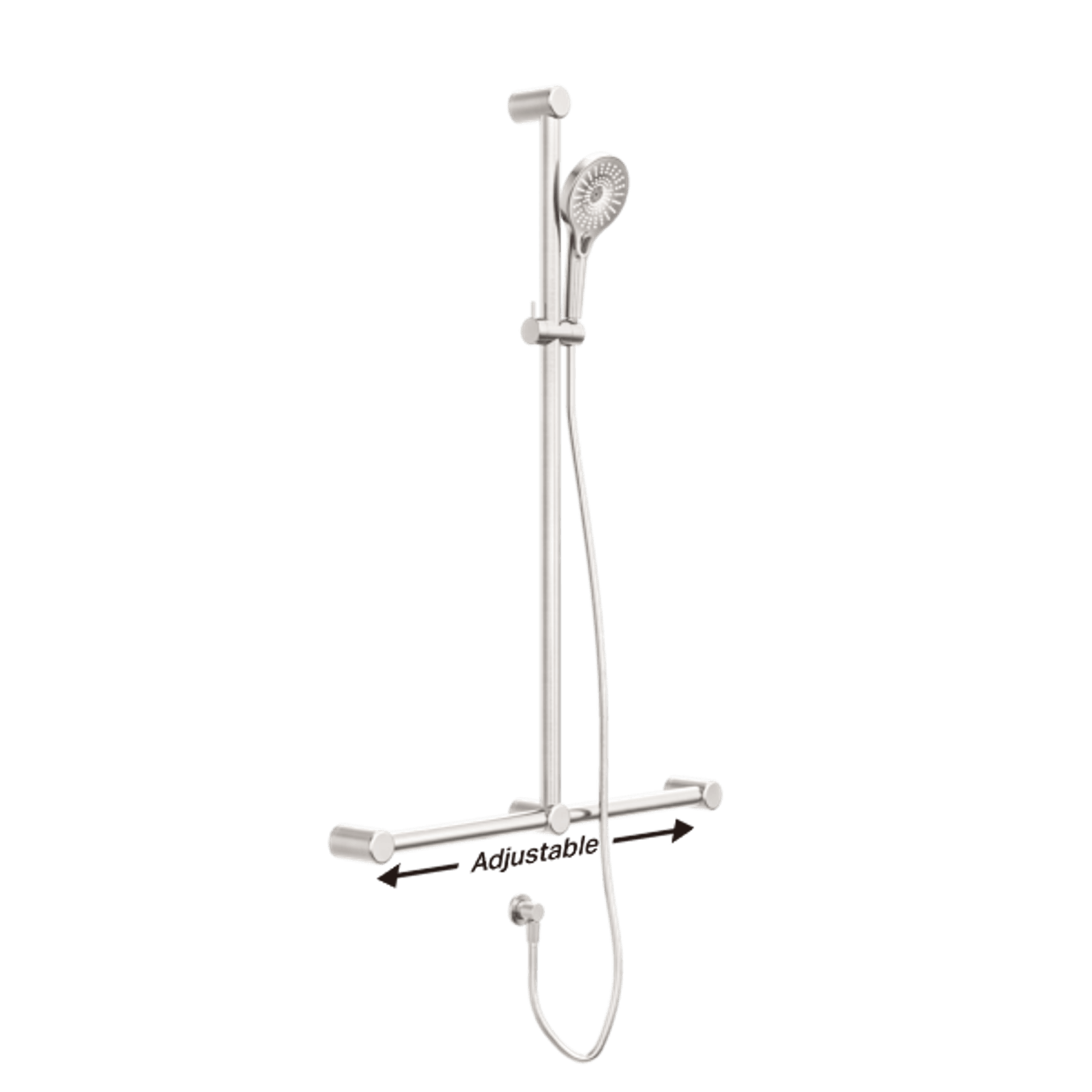 Mecca Care 32mm T Bar Grab Rail And Adjustable Shower Set 1100X750mm Brushed Nickel gallery detail image